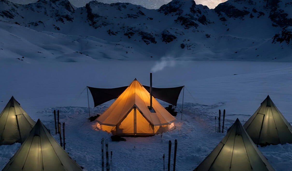 Base Camp 12 tents at night